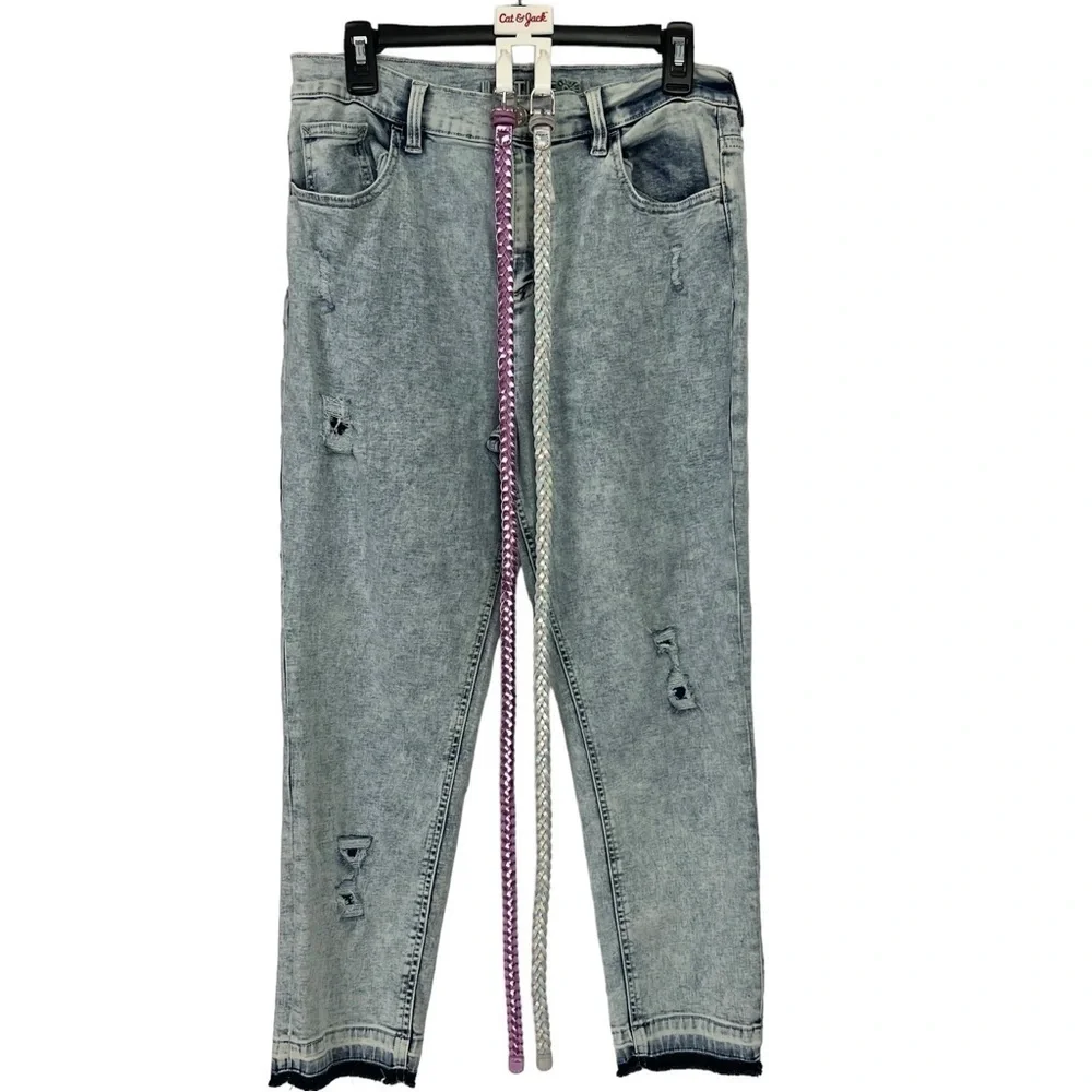 Justice Girl’s Jeans & Cat & Jack Belts Sz 16 Plus Raw Hems Pockets Stretch